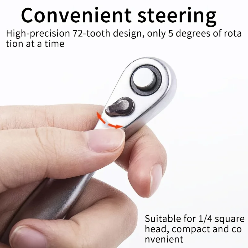 1-Piece Mini Ratchet Wrench for Narrow Spaces, Screwdriver with 1/ 4inch Reversible Socket Screwdriver, Small Wrench for Auto Repair