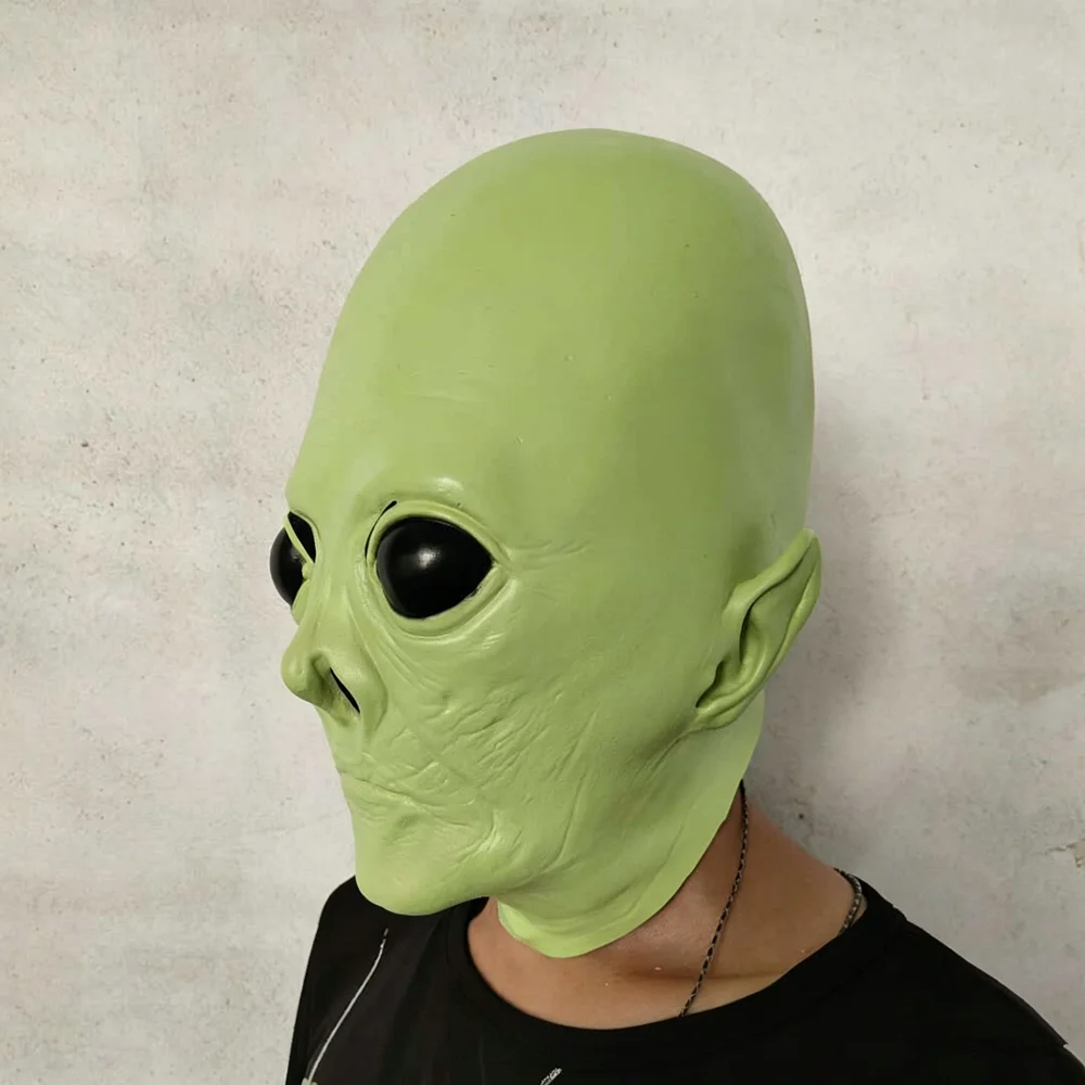 Realistische Alien-Vollkopf-Latexmaske mit Großen Augen Sci-Fi-Kreatur-Kopfbedeckung für Halloween-Cosplay, Maskerade-Party und Kostümzubehör – Detail 2
