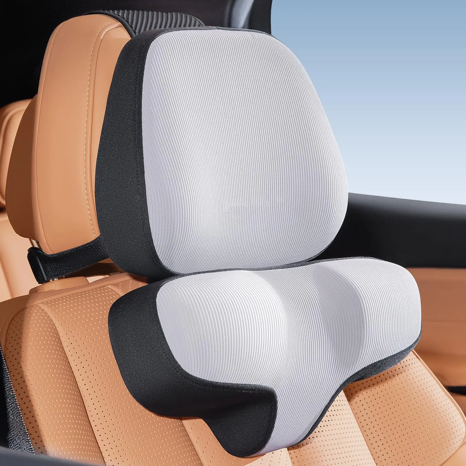 

Ergonomic Memory Foam Car Headrest Cushion With Removable Washable Cover For Comfort During Long Trips – Gray