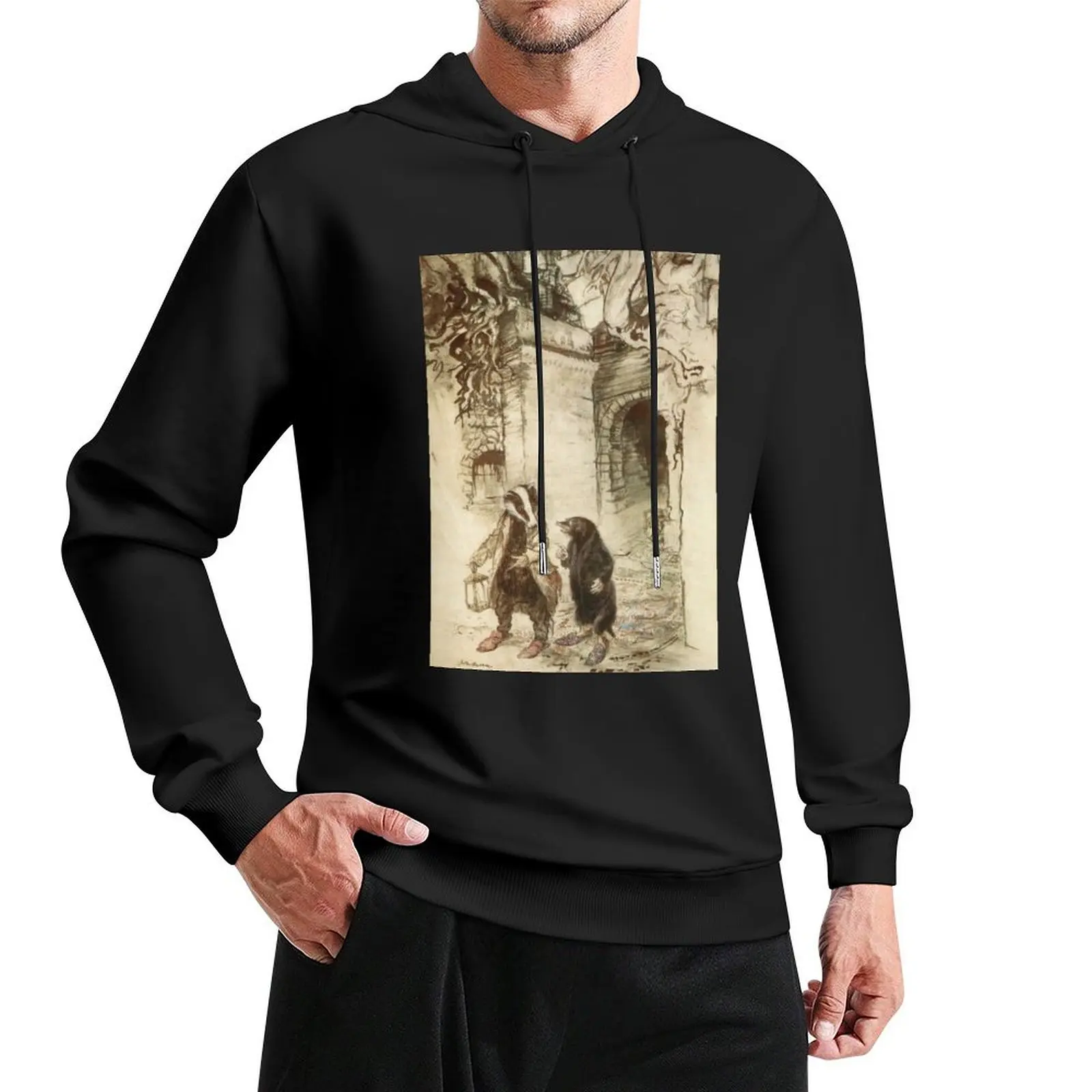 

Badger and Mole Wind in the Willows illustration - Arthur Rackham Pullover Hoodie men's clothing hoodie for men