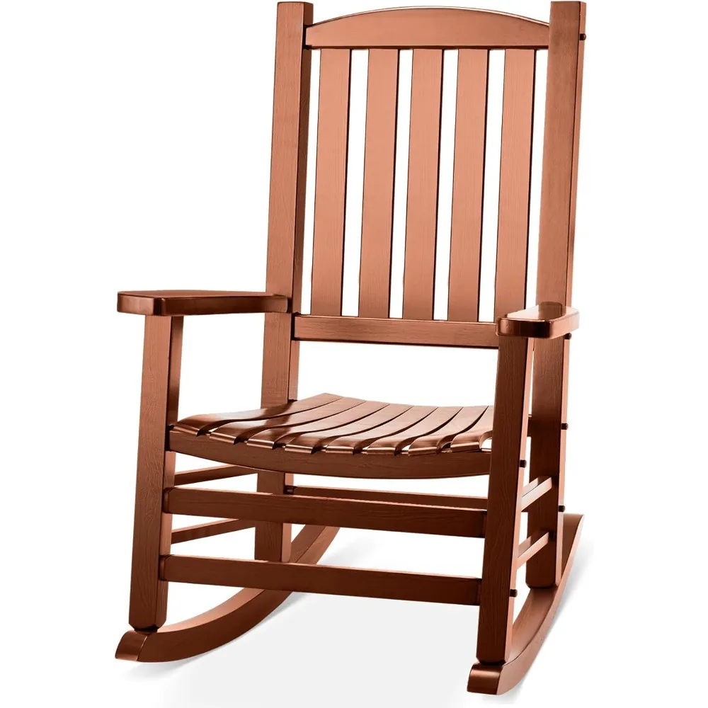 Sedia a dondolo da esterno in legno, sedia a dondolo da patio di grandi dimensioni con supporto da 400 libbre e schienale alto, portico, prato, giardino