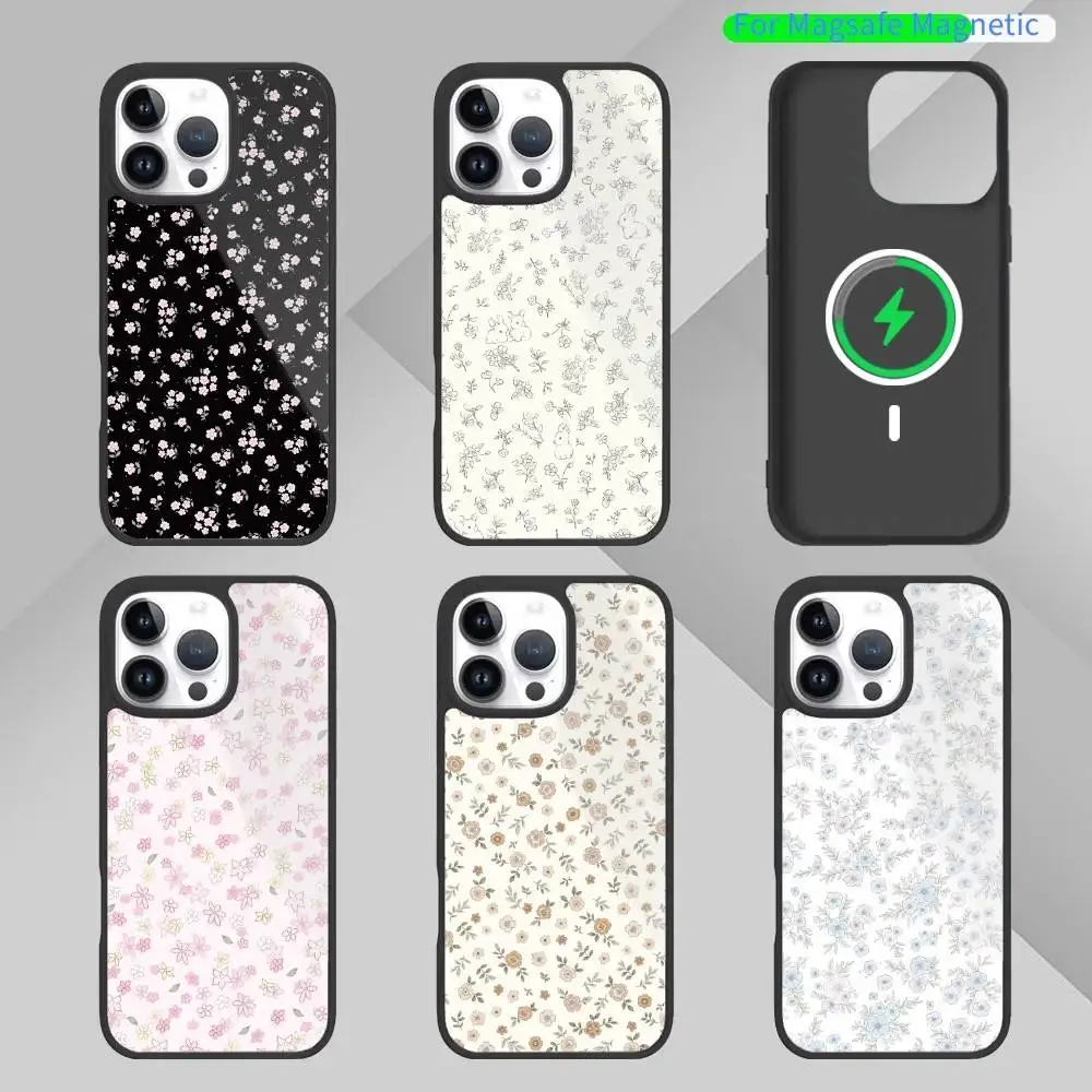

Small F-floral print Phone Case For iPhone17,16,15,14,13,12,11 Plus,Pro Max Magnetic For Magsafe Wireless Charging