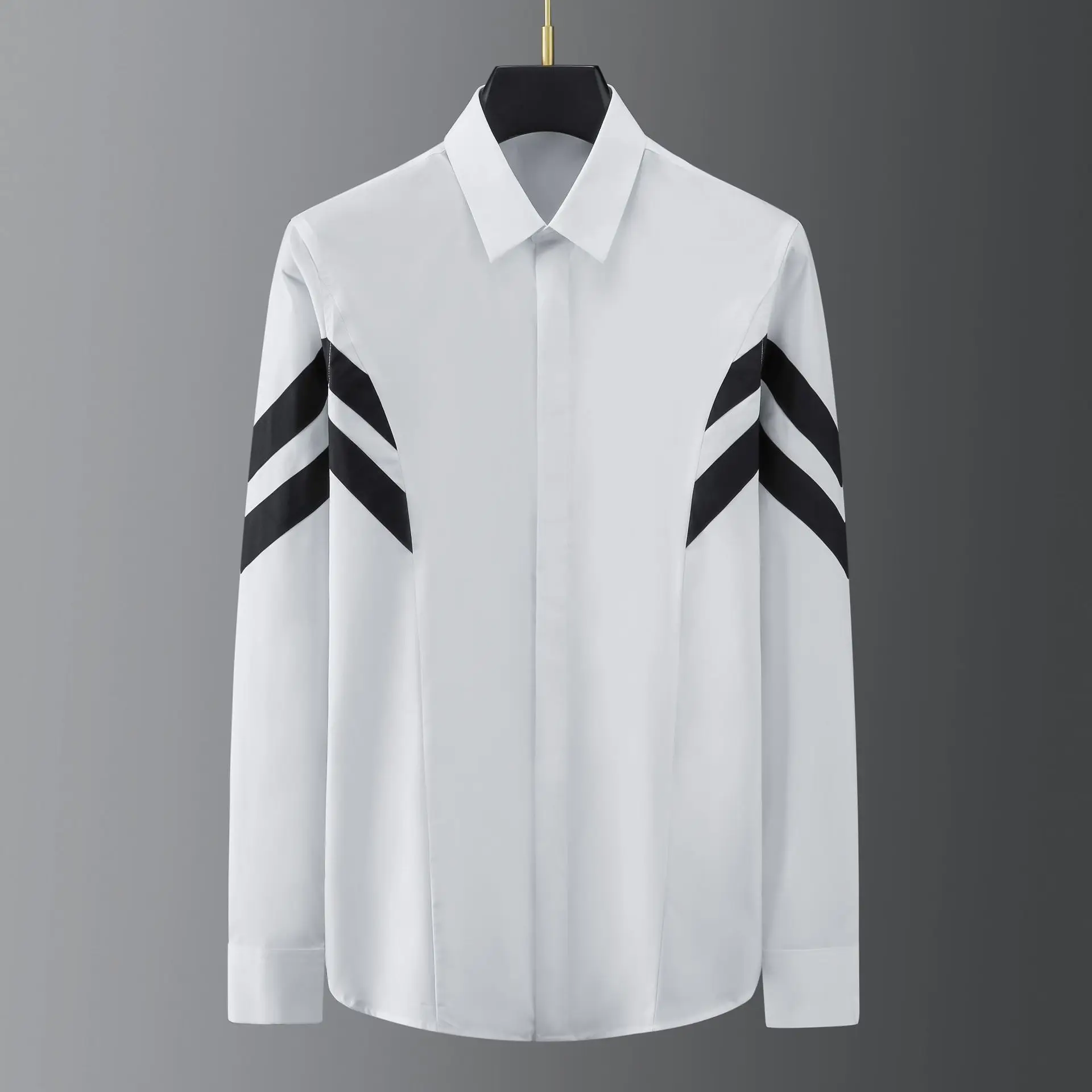 Trendy Korean Style Patchwork Shirt for Men Long Sleeved Versatile Casual Shirt Slim Fit Business Social Uniform Formal Shirt
