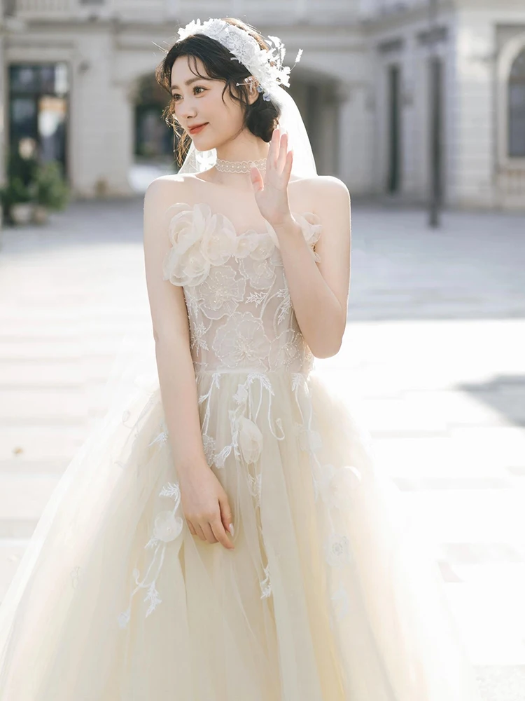 

Простое свадебное платье 2026 New Sle Fairy Aosphere Bride, маленький размер, на бретельках, длиной в пол, из тюля