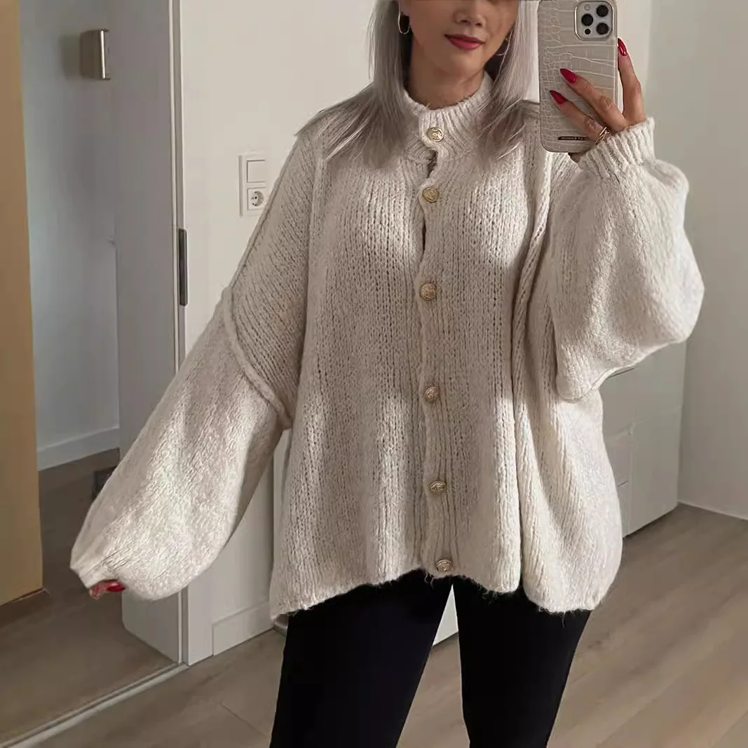 

Zekye Knitwear Fashion Cardigan for Women Solid Color Casual Retro Cardigan Bat Sleeve Sweater Cardigan Winter Clothes Woman