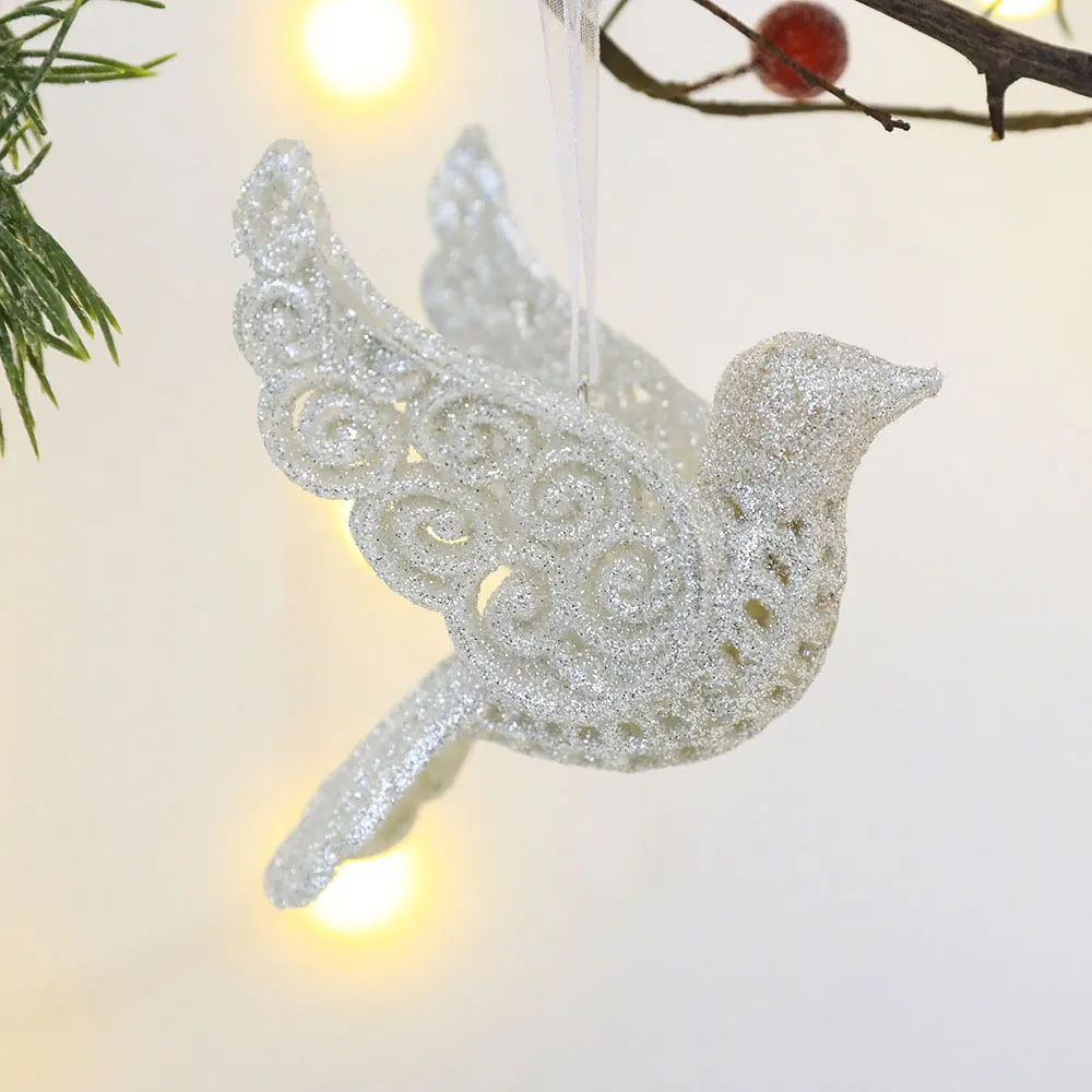 

Christmas White Glitter Angel Girl Pentagram Pendants Merry Christmas Tree Decorations for Home Xmas Ornaments Hanging Pendants