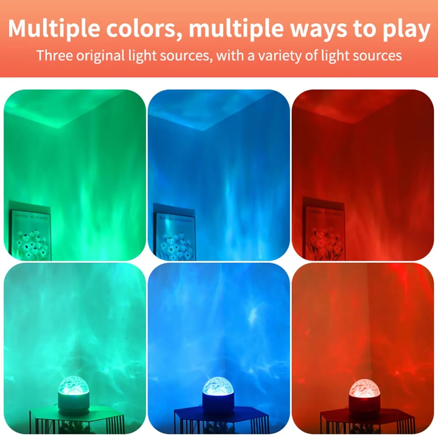 16Colors Ocean Wave Aurora Projector Light Water Ripple LED Night Light with Remote USB Powered for Kids Room Ambient Decor Gift