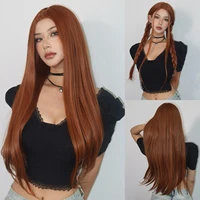 Peluca larga y recta de color marrón jengibre y cobre, pelucas sintéticas para mujer, parte media, Cosplay, uso diario, pelo Natural, fibra resistente al calor