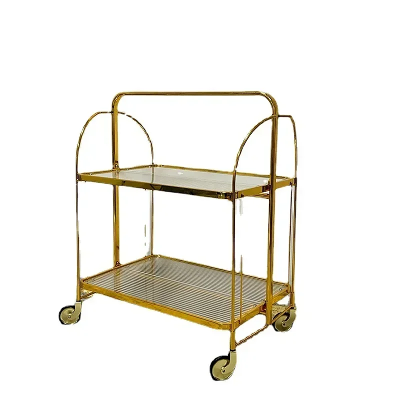 Medieval style reproduction 1960 free tempered glass, gold folding trolley ins soft edge