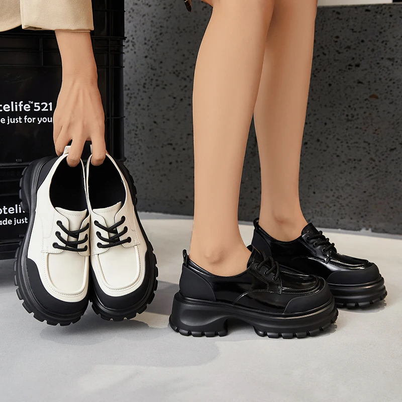 

Женские лоферы на толстой подошве — туфли на толстом каблуке в британском стиле, универсальный дизайн