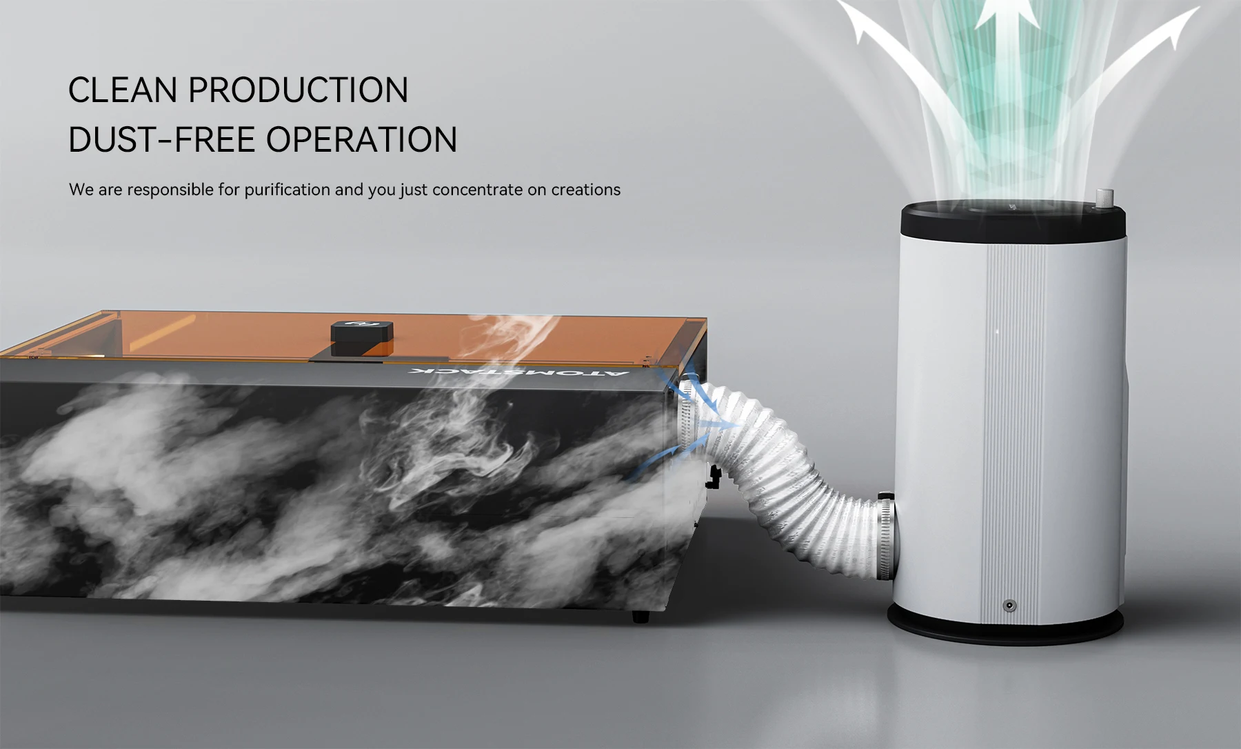 ATOMSTACK D3 الليزر حفارة لتنقية الهواء فلتر الدخان آلة استخلاص الدخان فلتر الكربون HEPA لإزالة رائحة الغبار القاطع بالليزر