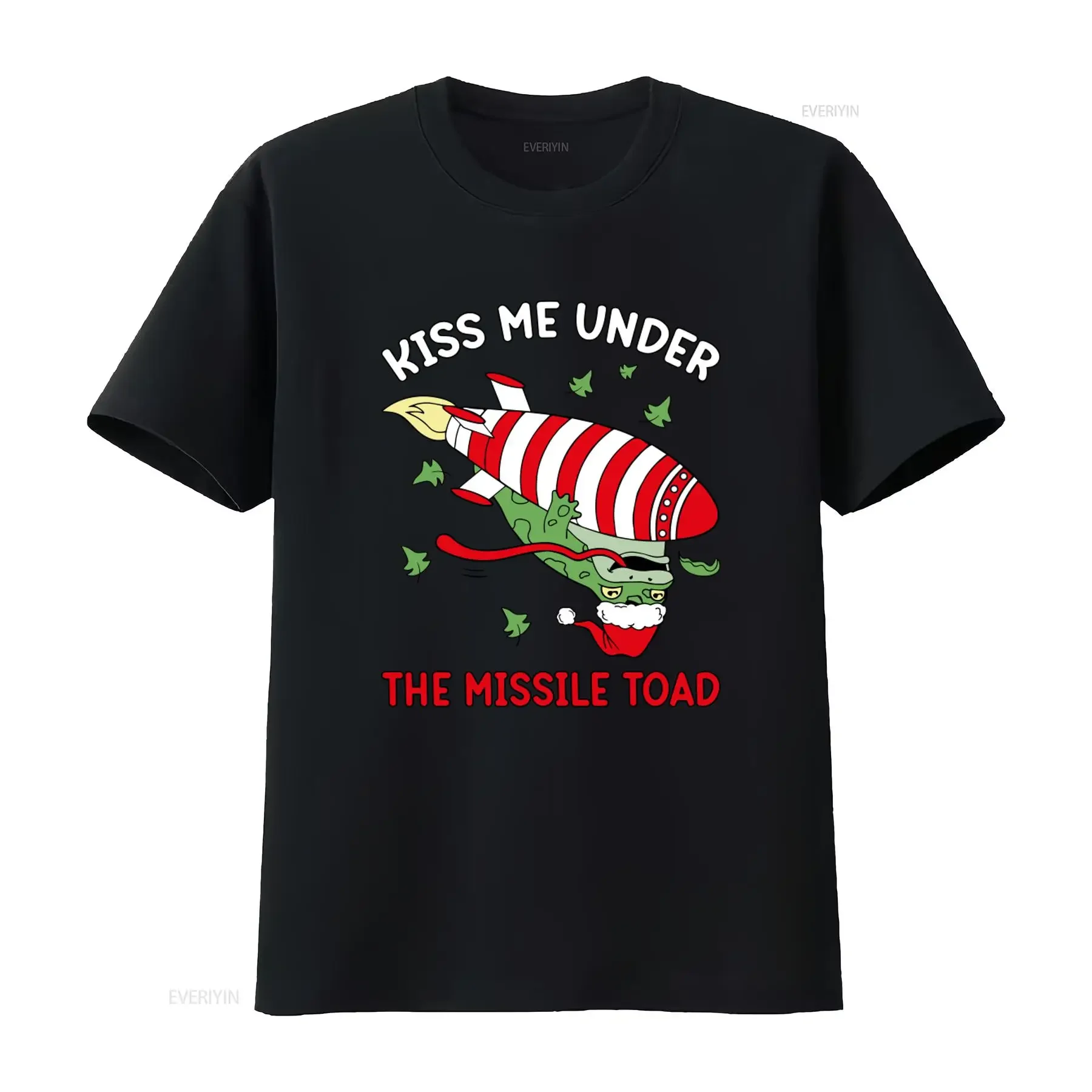 Kiss Me Under The Missile Toad T Shirt Funny Xmas Frog Santa Meme Design Vintage Winter Style vintage Washed Soft fashion