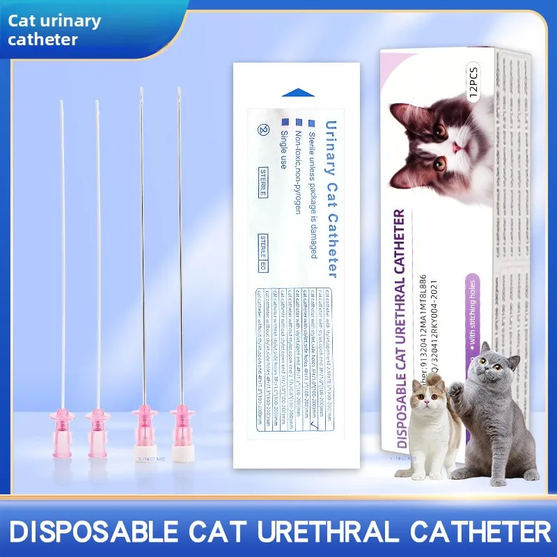 12 Pieces Cat Catheter with Stylet, Pet Catheter Veterinary Urinary Stone Drainage Catheter, Cat Urine Catheter