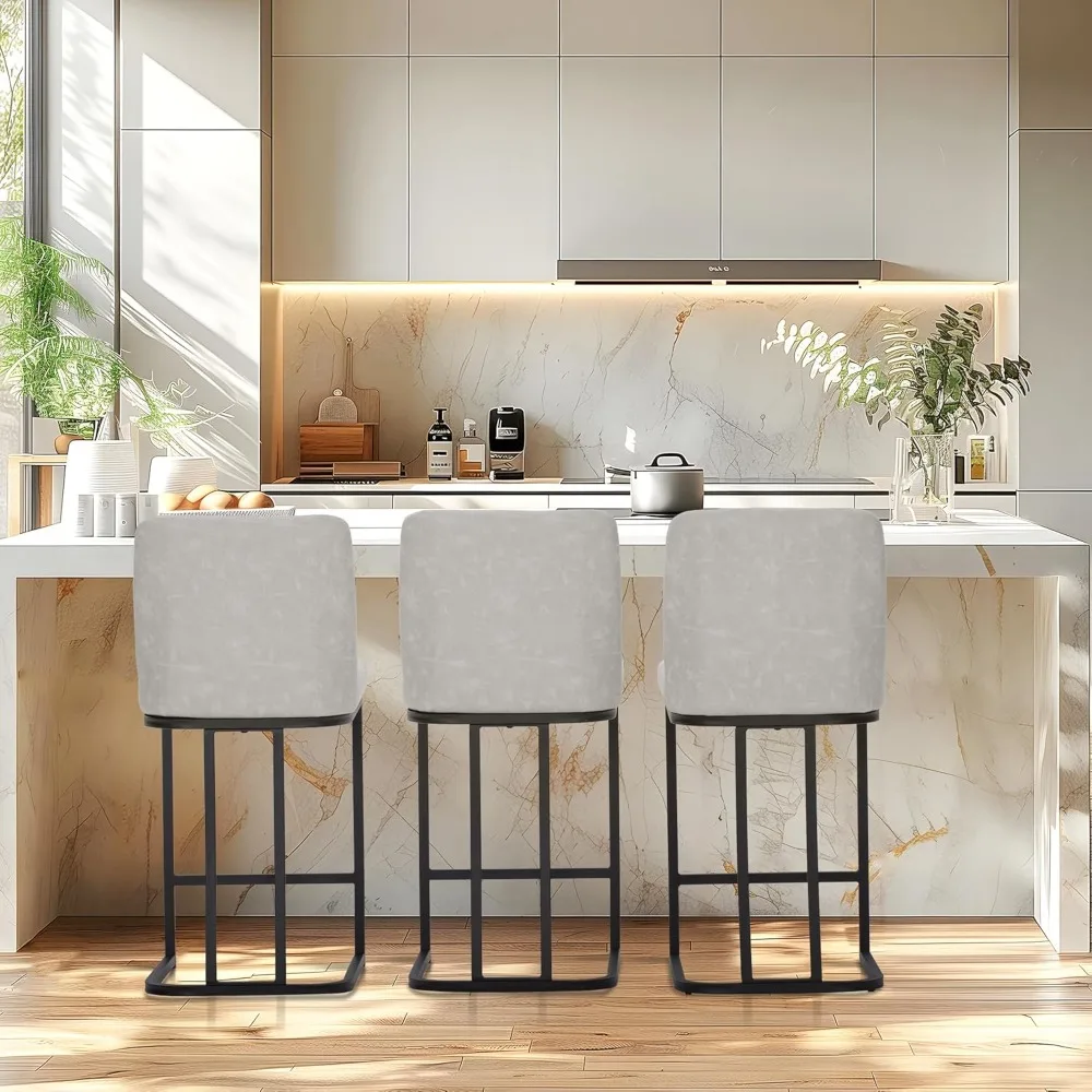 

24” Bar Stool Retro Design of Bar Stool Matte Leather Bar Chair Black Metal Frame with Backrest Coffee Shop Kitchen