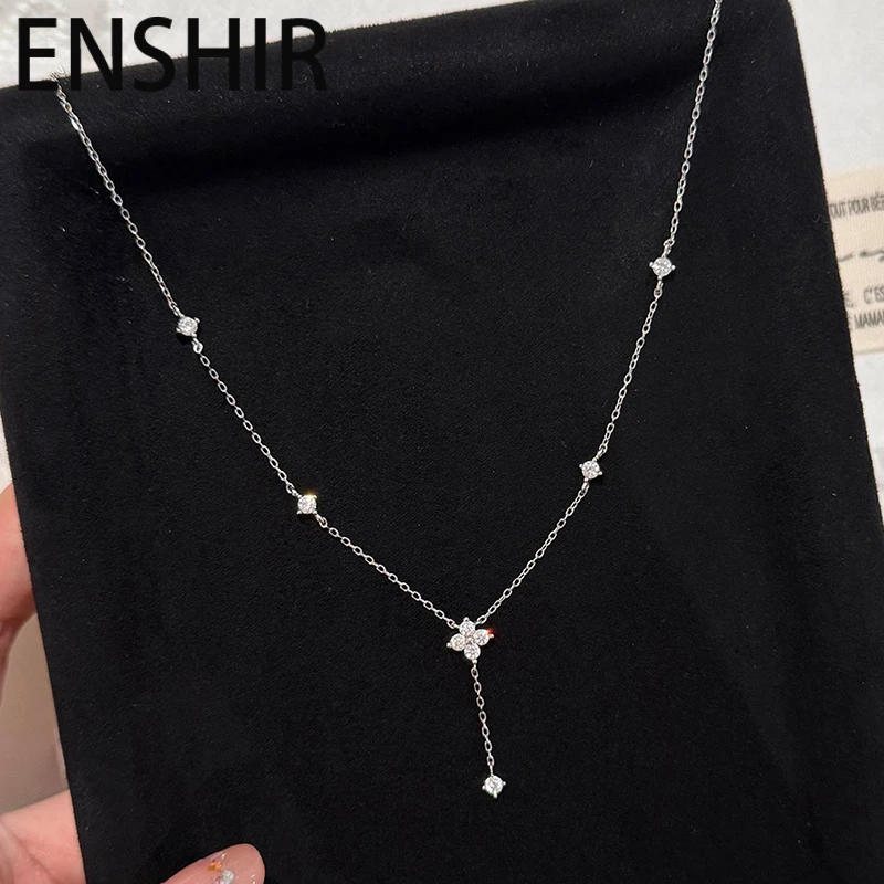 ENSHIR Four Leaf Flower Zircon Pendant Necklace For Women Elegant French Luxury Design Jewelry Gifts Wholesale