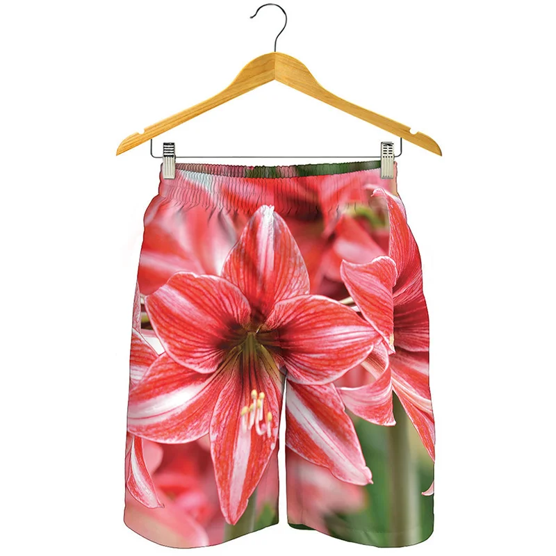 Fashion 3d Print Amaryllis Flower Beach Shorts Men Women Summer Beach Short Pants Vacation Swim Trunks Surfing Board Shorts