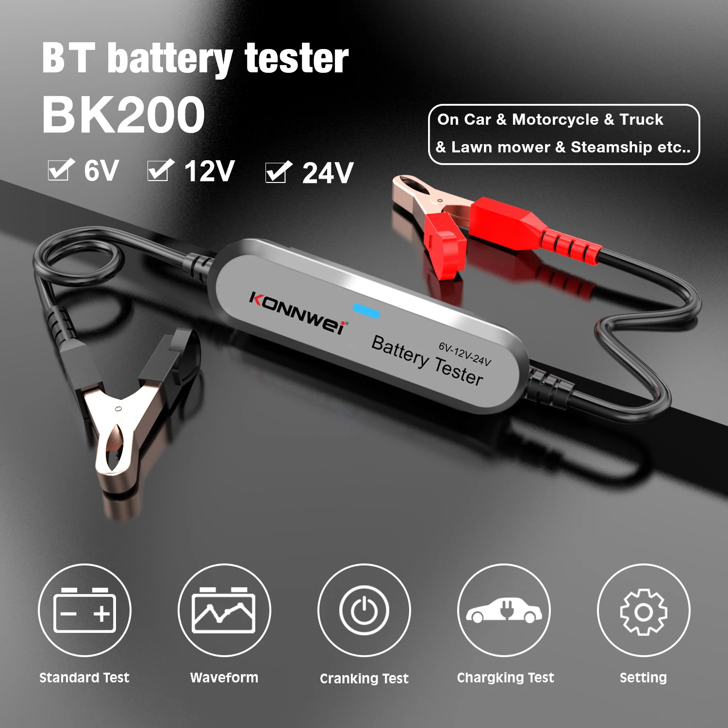 

KONNWEI BK200 Battery Tester 6V 12V 24V Auto Car Battery Tool Bluetooth 5.0 Motorcycle Truck Analyzer Diagnostic Tools 2000CCA