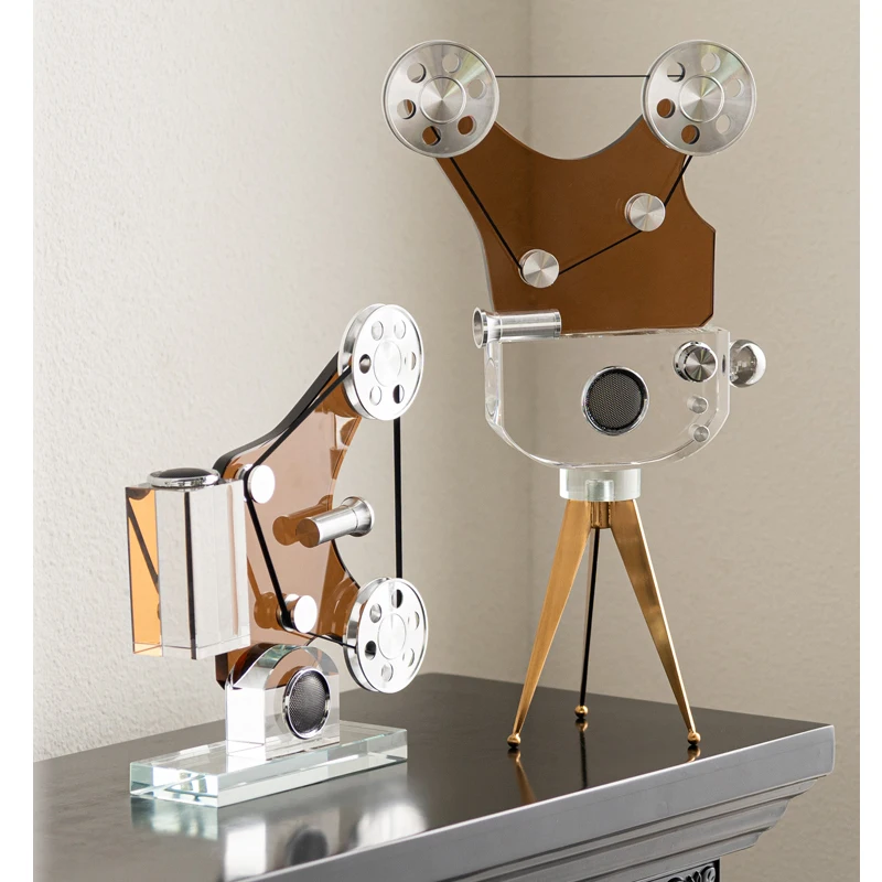 Light Luxury Retro Nostalgia Crystal Phonograph Movie Projector Model Ornaments Studio Club Hotel Desktop Decorations