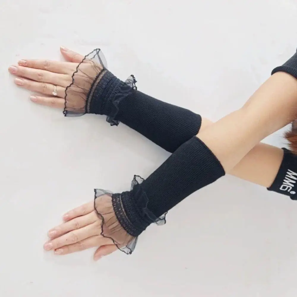 

Women Lace Ruffles Cuff Elbow Sleeve Autumn Winter Detachable Fake Sleeve Arm Covers Solid Color Sweater Decorative Arm Warmers