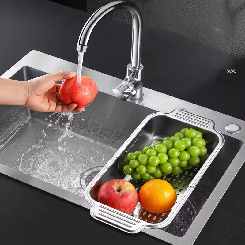 304 Stainless Steel Telescopic Sink Filter Basket Adjustable Length Used for Cleaning Fruits Vegetable Draining Spaghetti Dishes