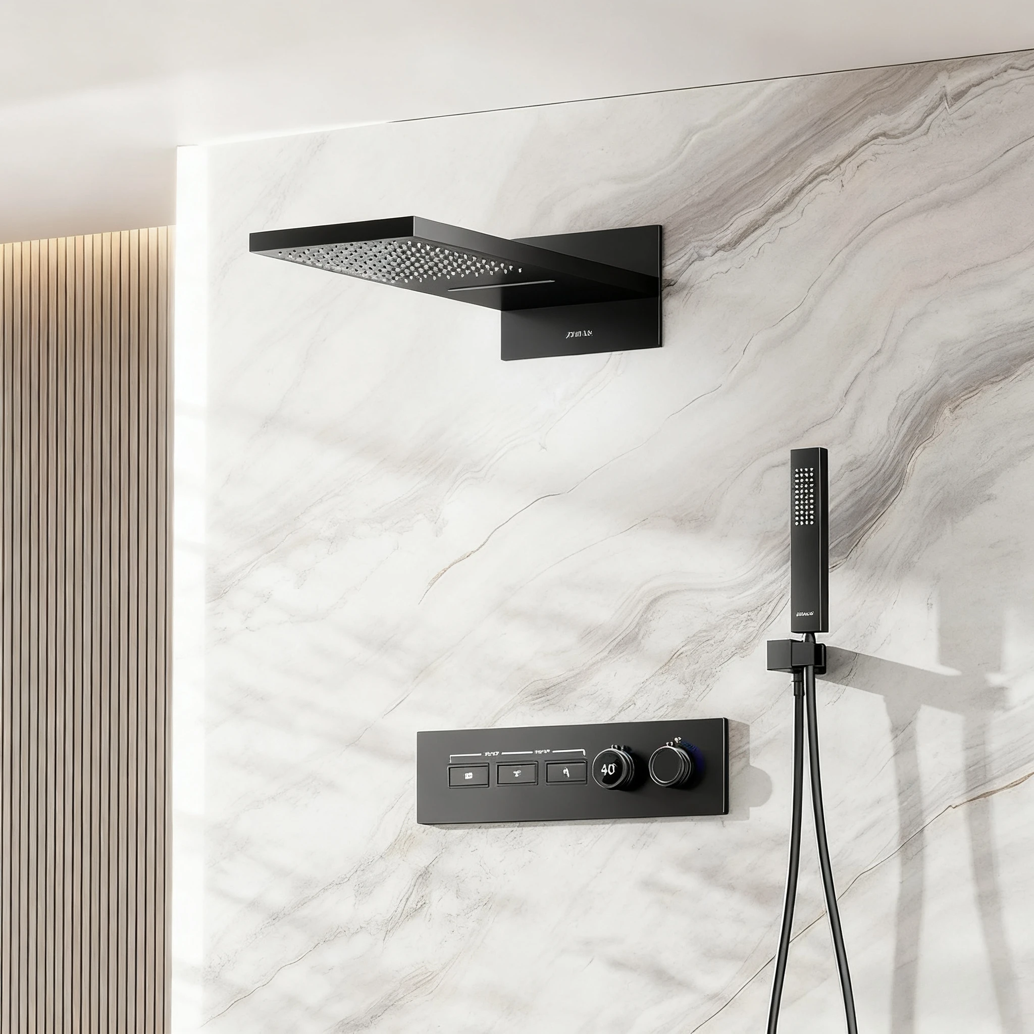 

Concealed Thermostatic Rainfall Shower Set with Digital Display Hidden Embedded for Hotel Bathroom