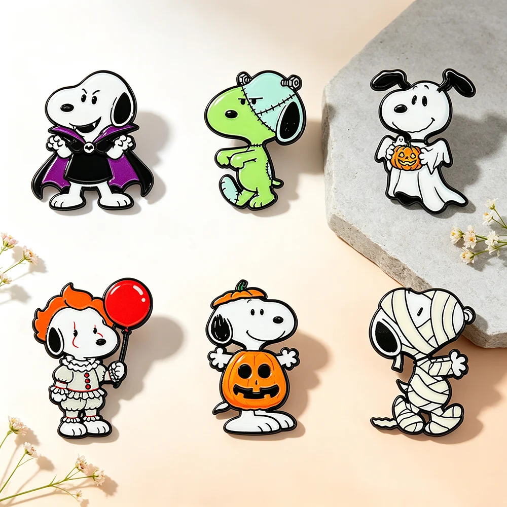 6-teiliges Halloween-Cartoon-Hund-Themen-Emaille-Pin-Set mit Geister-, Kürbis- und Vampir-Designs zur Dekoration von Kleidung und Rucksäcken, ideales Feiertagsgeschenk – Detail 4
