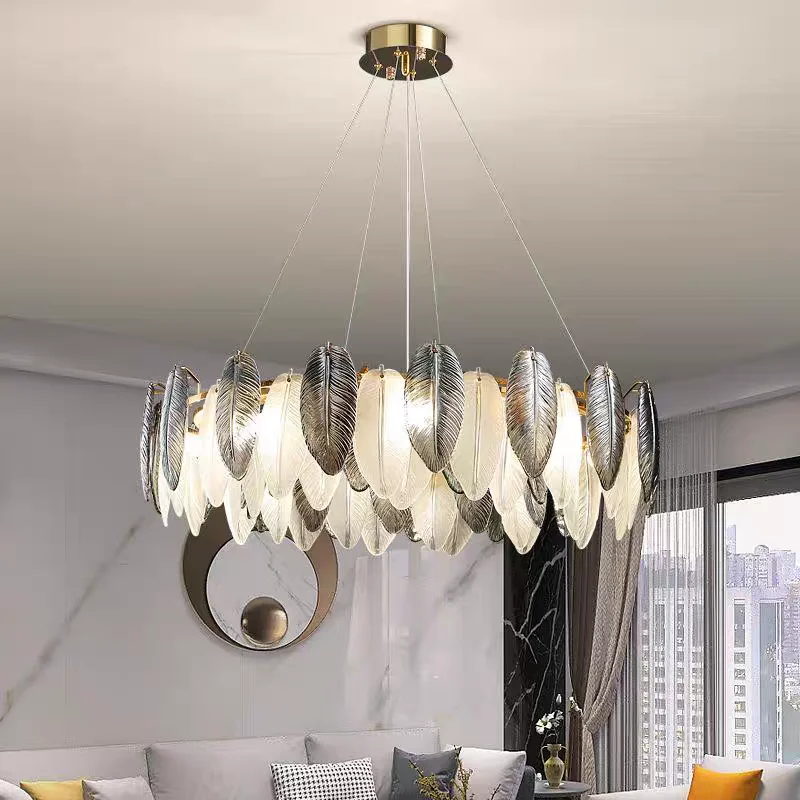 

Postmodern crystal chandelier, light luxury living room lamp, bedroom lamp, creative feather, internet famous restaurant lamp