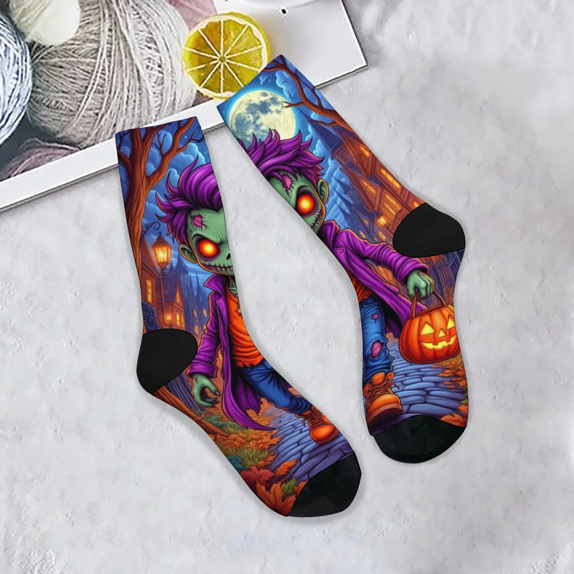 Zombie Boy Happy Halloween Socken Street Hip-Hop Style Neuheit Lustige Herrensocken Weiche, bequeme, rutschfeste, warme Freizeitsocken Geschenk