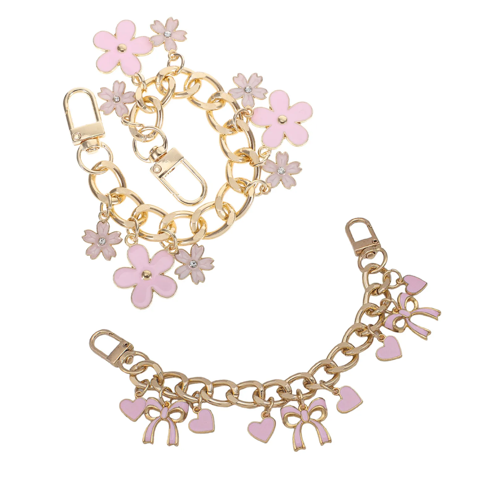2Pcs Flower Charm Alloy Bag Extension Chain Strap Replacement Purse Chain Elegant Women Bag Accessory for Commuting Formal