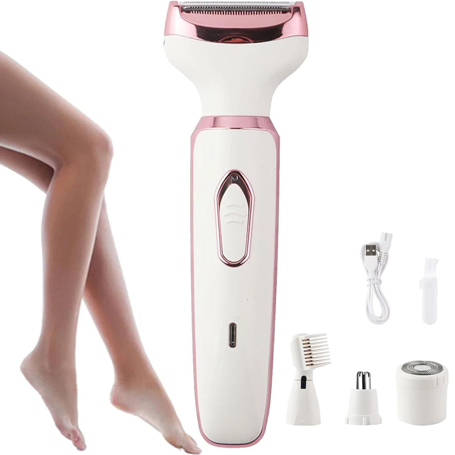 4-in-1電動レディシェーバー、ボディ脱毛器、ボディ経絡、脇、鼻、脚の脱毛用カミソリ、usb充電式