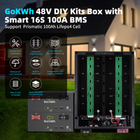 GokWh 48V DIY Kits Box With 1A Active Balancing 100ah LiFePO4 Battery Case 51.2V 100ah16S 100A BMS for Home Solar Energy Storage