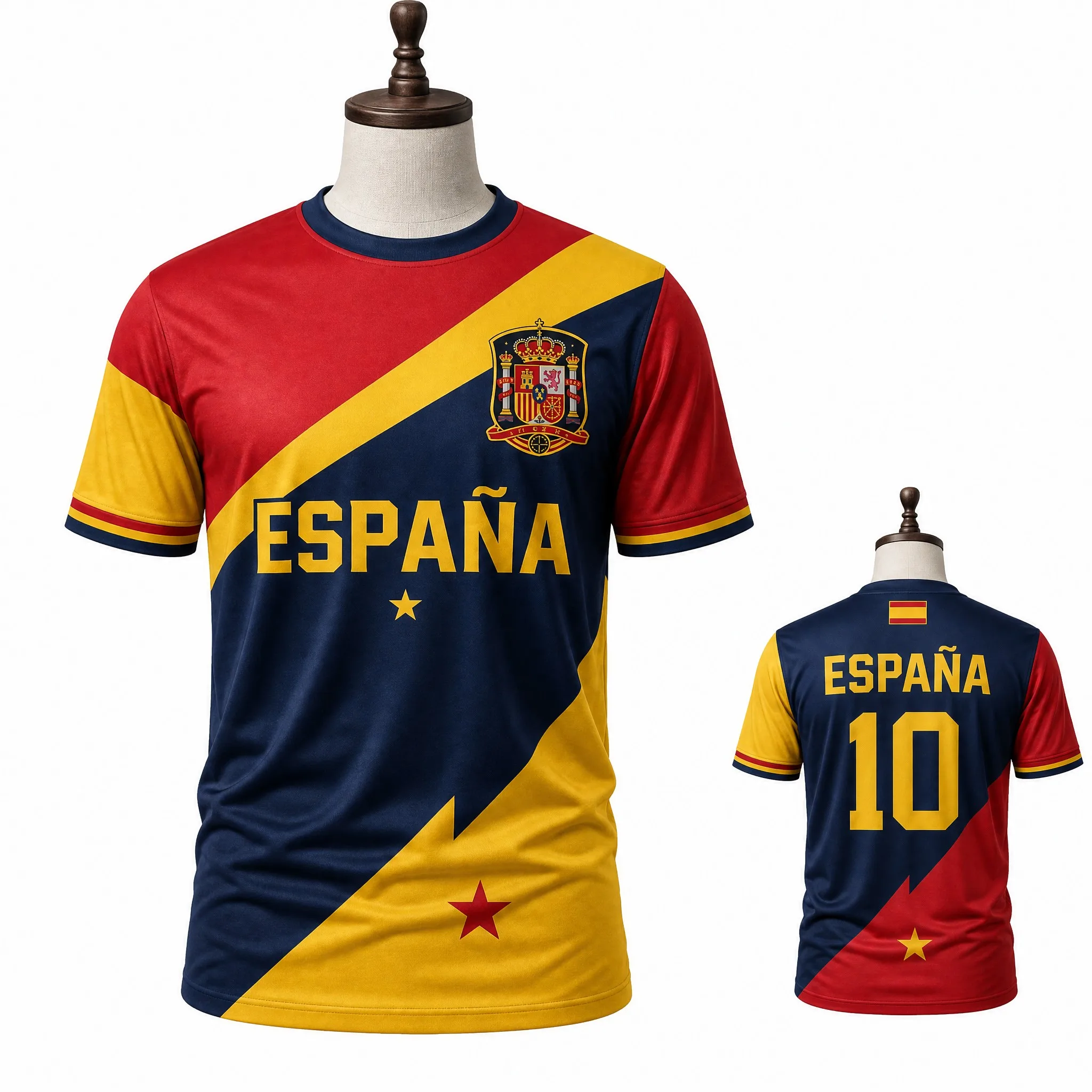 Mens Crew Neck Short Sleeve Espana Color Block Graphic T Shirt Red Navy Yellow Fan Style Print Casual Summer Top Lightweight Top