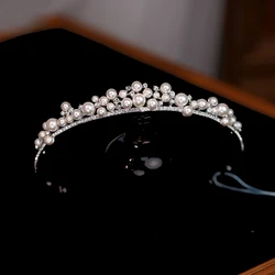 Korean Pearls Wedding Tiaras Headpices Sparkling Bridal Headbands Brides Hair Accessories Evening Head Wear