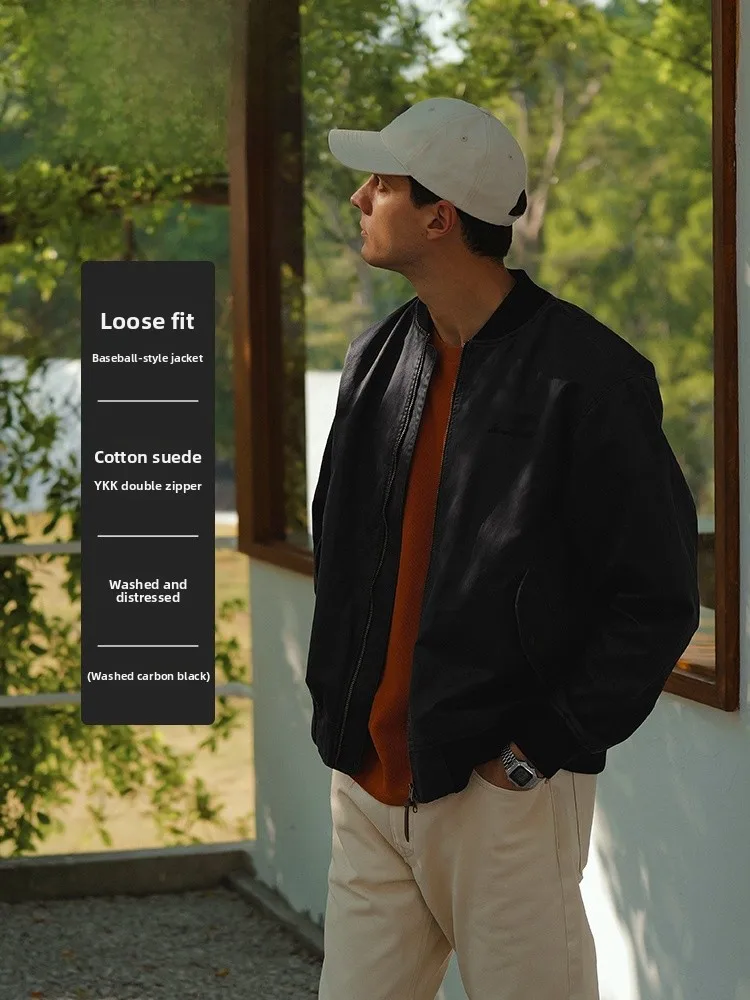 

SIMWOOD Loose Fit Waed Vintage Cotton Suede Mixed Baseball Collar Flight Jaet Youth Faion Long Sve Zipper Closure
