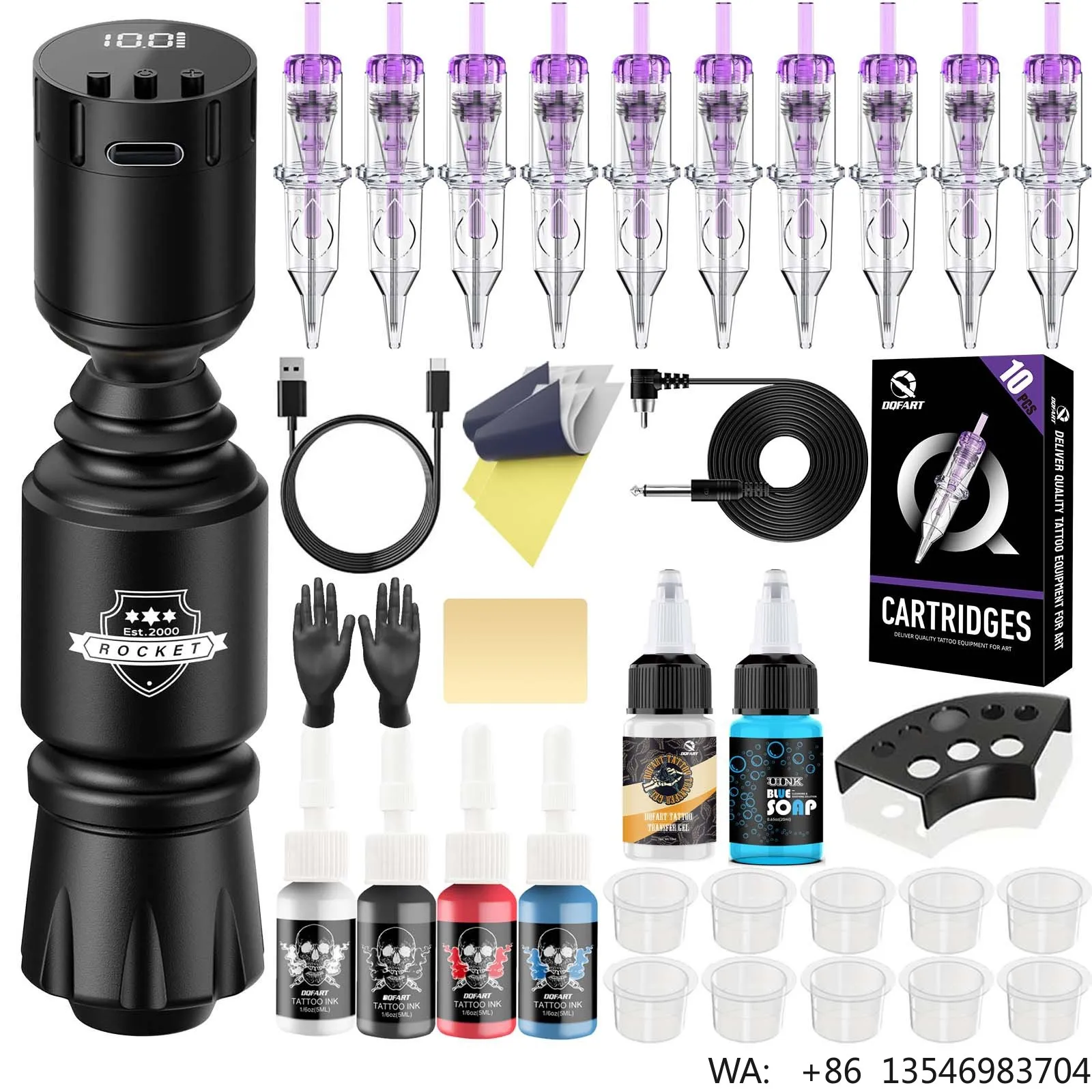 Cross-border Popular Rocket Short Pen Tattoo Set LED Wireless Battery Tattoo Machine Beginner Kit Model WTK-137 Yiwu
