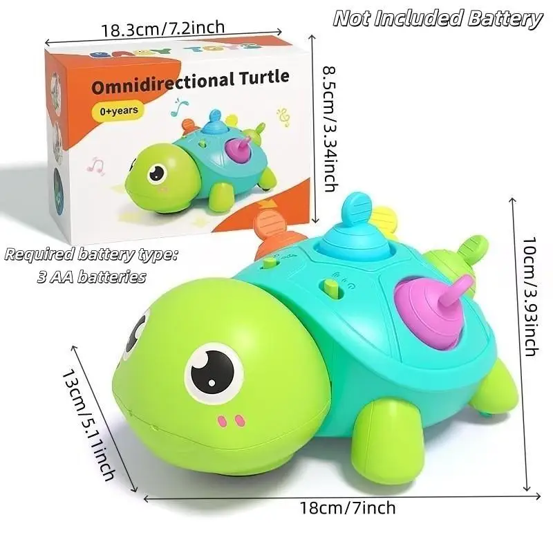 Musical Baby Turtle Crawling Toy ,with Lights and Sounds, Hits Obstacle & Changes Path,（Prepare the batteries yourself for use）