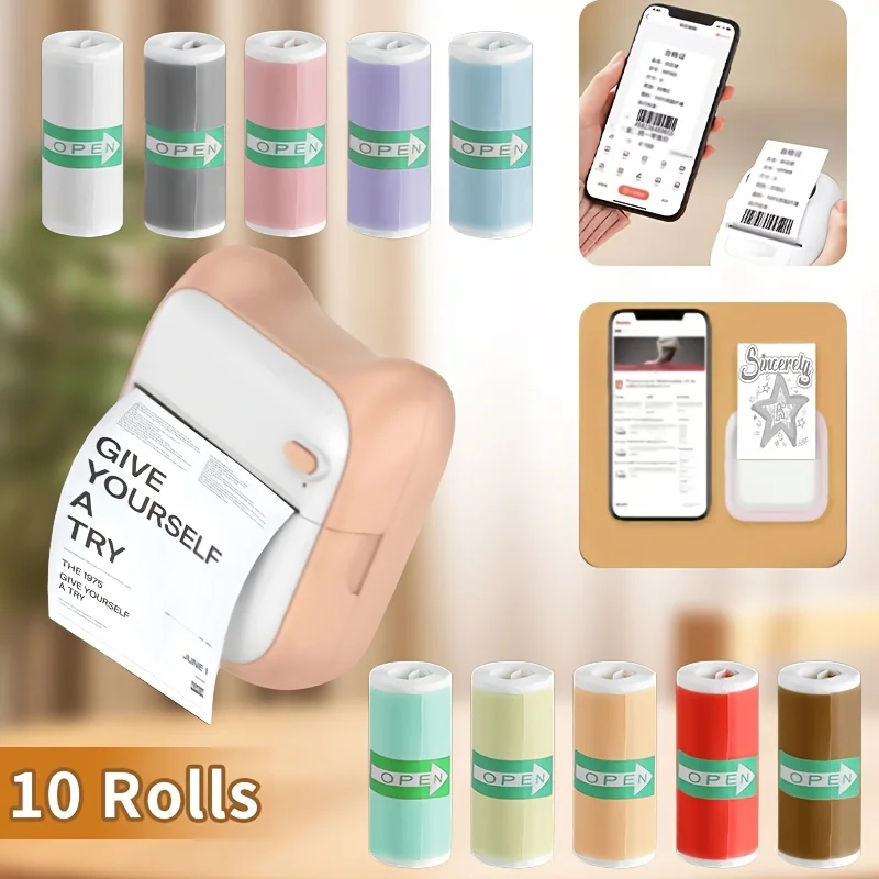 10/20 Rolls Thermal Sticker Paper Combo - Color & White Self-Adhesive Labels for Mini/Pocket Printers Photo/Notes/Study Labels
