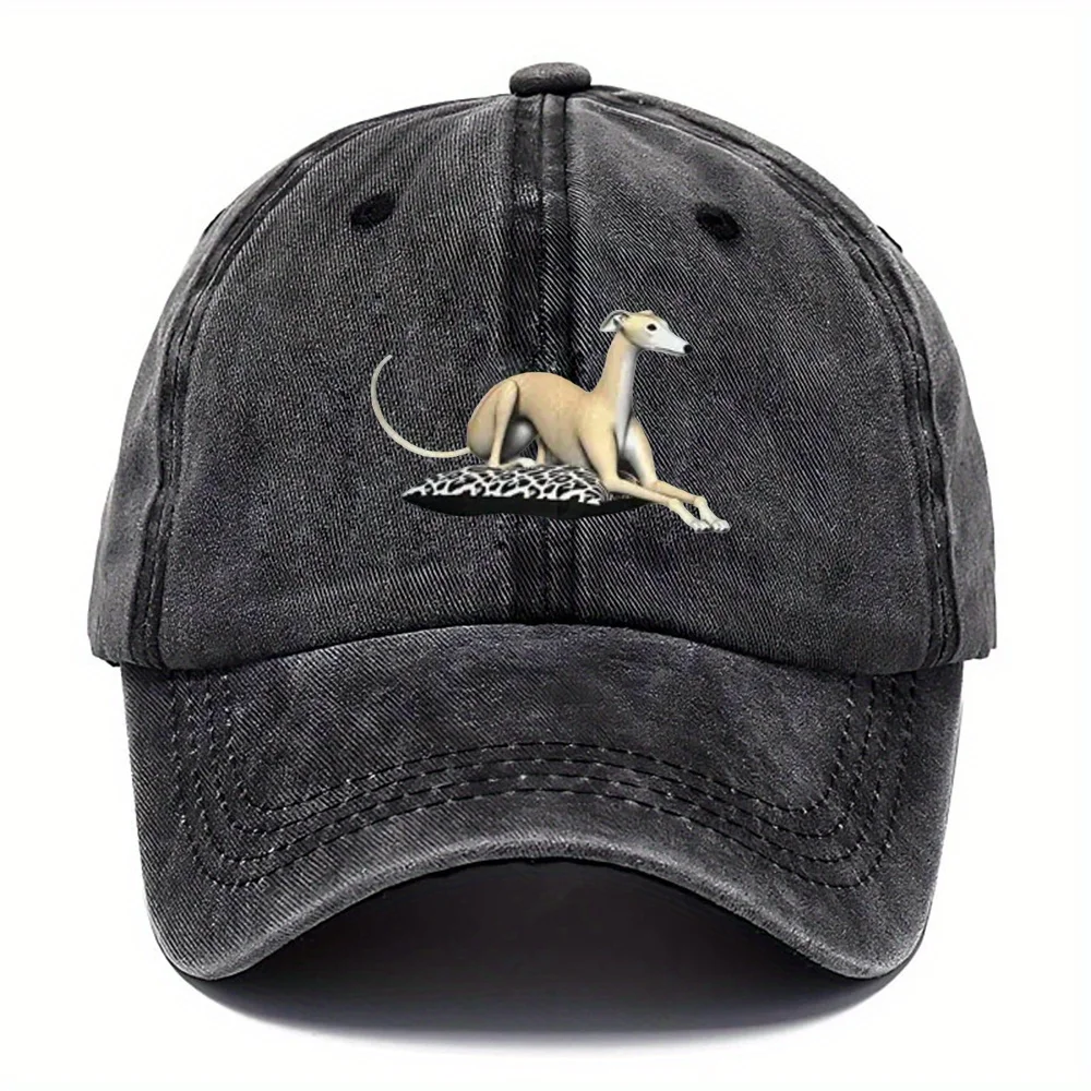 Classic Dog Printed Hat, Trendy Style Washed Hat, Breathable Baseball Caps, Hats with Multiple Color Options, Adjustable Style D
