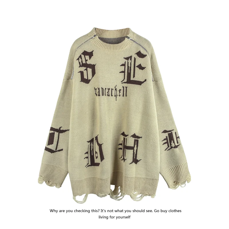 

Американский модный брендовый Ретро жаккардовый свитер на молнии с готическими буквами для мужчин и женщин уличная свободная универсальная трикотажная одежда для пар
