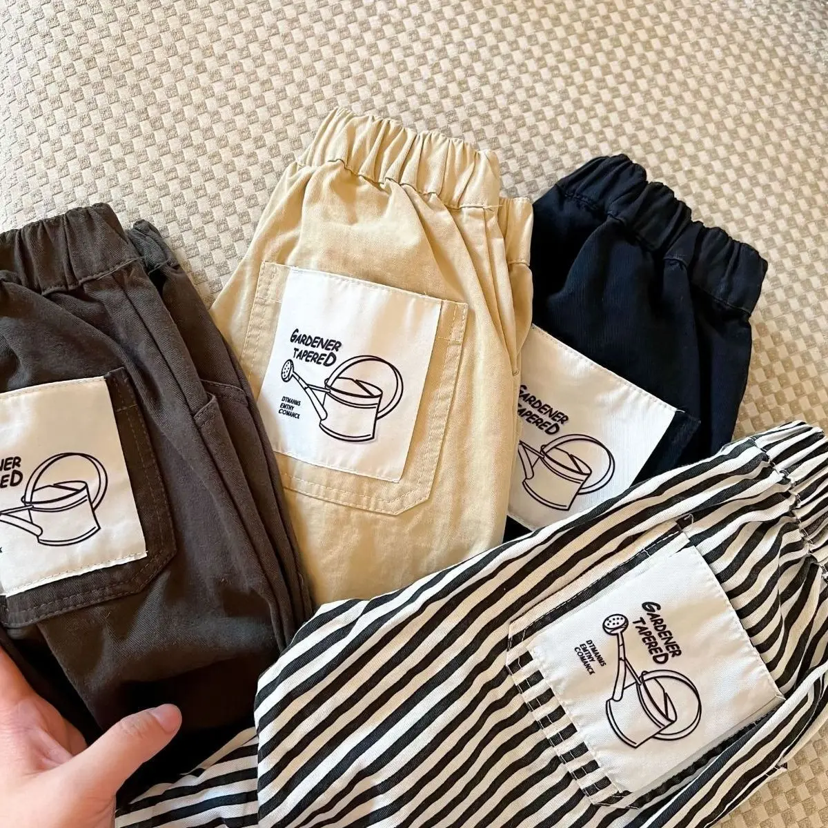 

Infant Baby Boys Pants Japanese Patched Pocket Striped Little Kid Boys Garden Pants Casual Simple Children Boys Pant