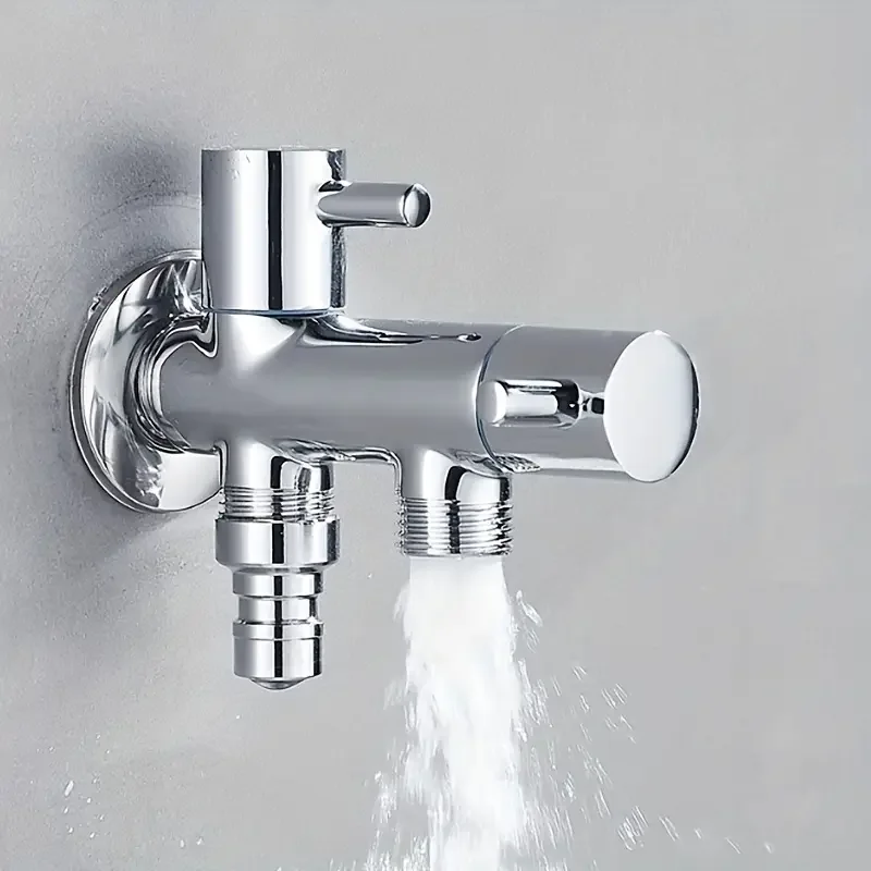 Dual Outlet Valve with Dual Switch Control - Chrome-Plated Metal Washing Machine Angle Valve, G1/2 Threads for US/EU Plumbing