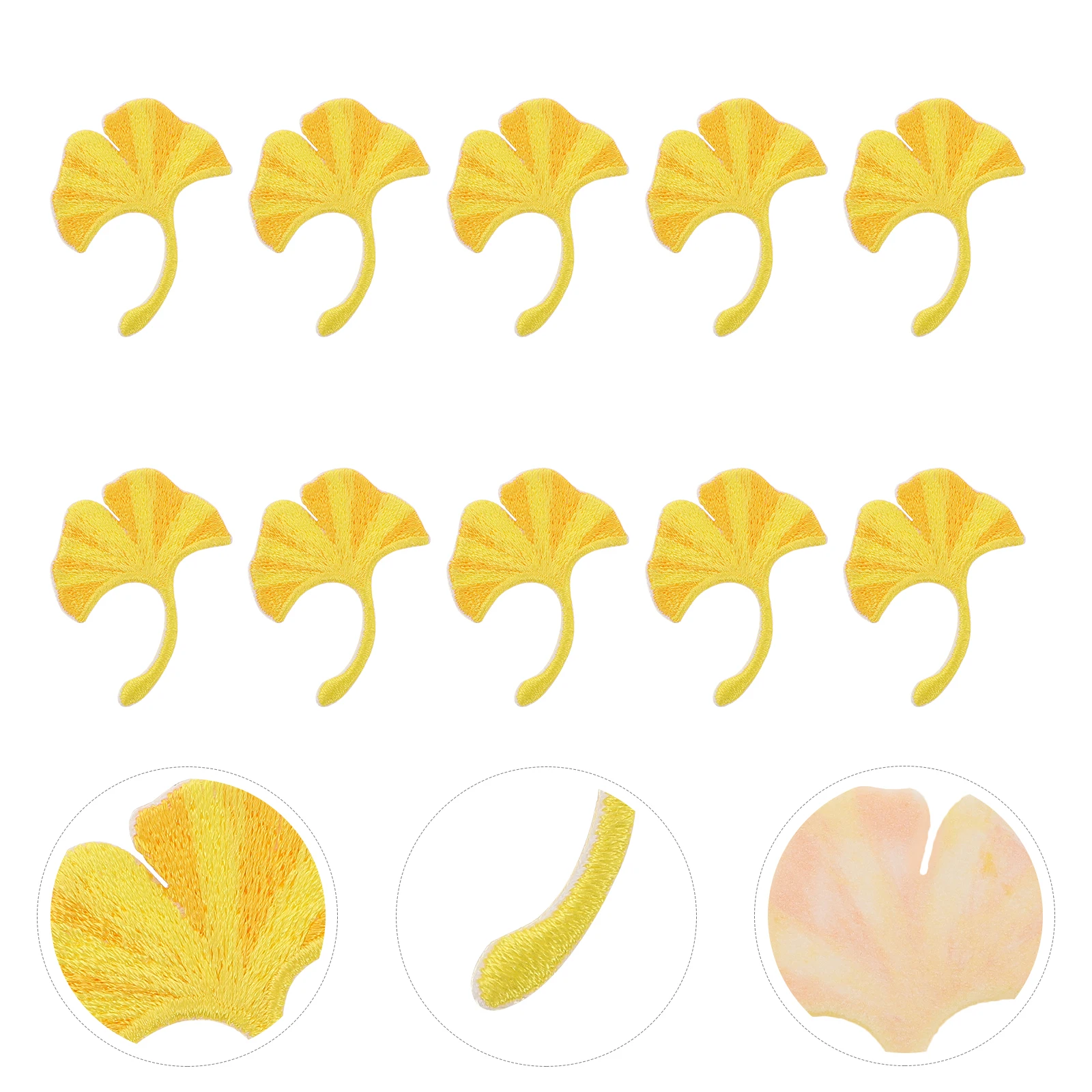 

10pcs Ginkgo Leaf Shape Embroidery Patches Diy Sewing Accessories Iron On Cloth Applique For Clothing Repair Craft Decorative