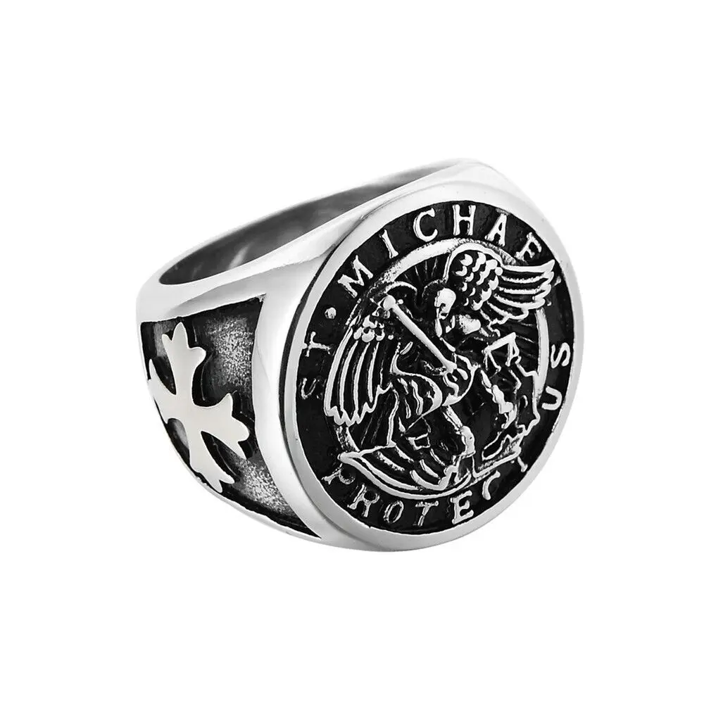 Mens Stainless Steel Catholic Archangel St Saint Michael Ring Size 7-15 view 5