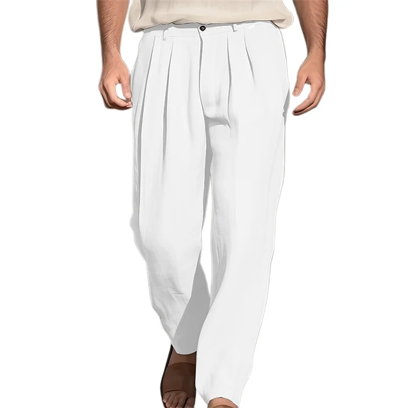 Thorn Tree Men’s Wide Leg Pants Drawstring Mid Waist Pleated Front Long Pants Casual Beach Casual Pants Streetwear Trousers 2025