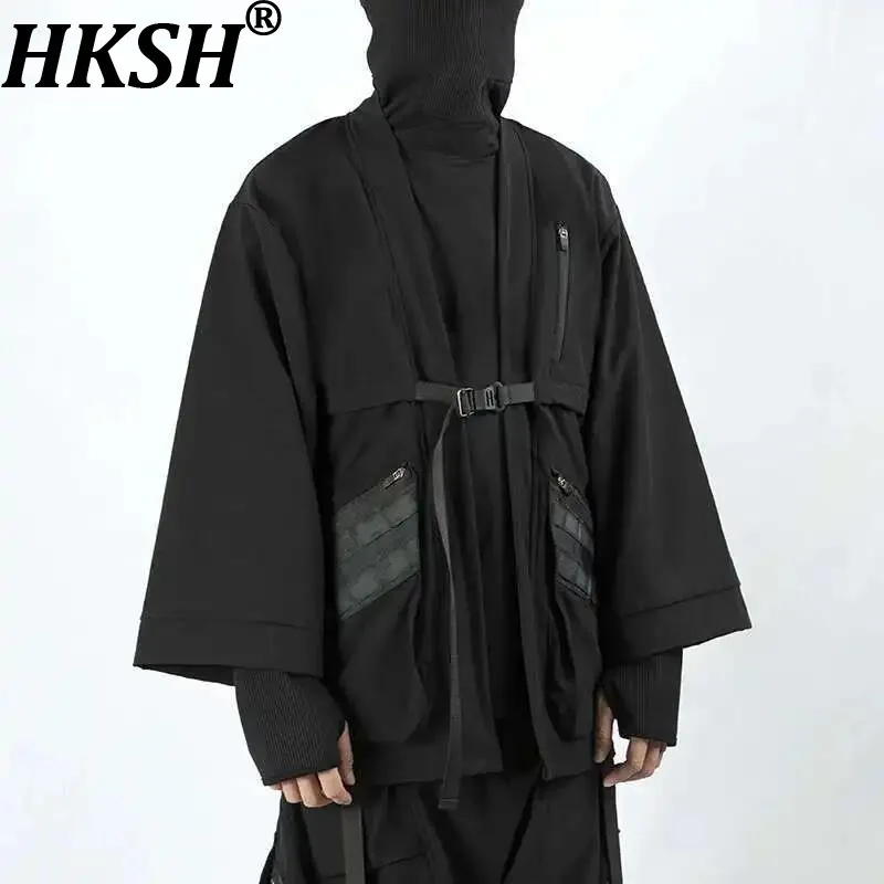 

HKSH Spring Autumn New Functional Ninja Taoist Robe Long Sleeve Loose Coat Punk Dark Windbreaker Men's Tide Chic Techwear HK0168