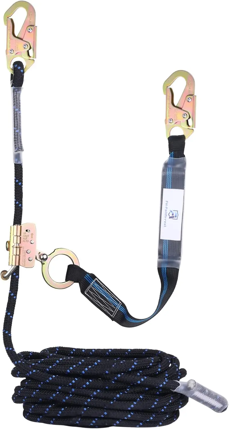 

50FT Vertical Lifeline Assembly with Alloy Steel Anti-Panic Rope Grab and Shock Absorb Lanyard for Roofing Safety