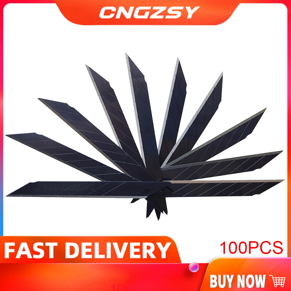 100PCS Carbon Steel Replacement Black Blades 30 Degree Snap Off Knife Cutter Spare Blade Car Wrap Vinyl Film Cutting Tools E03B