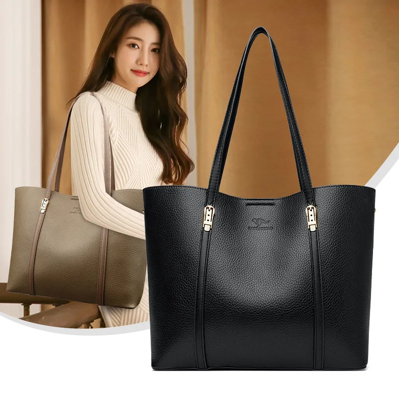 

PU leather women's handbag with patchwork color combination, large capacity, water-resistant, single-shoulder tote bag