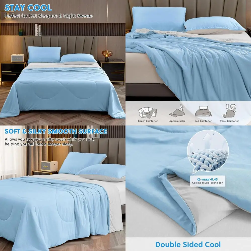 

Японское двустороннее охлаждающее одеяло с технологией Arc-Chill для тех, кто потеет во сне - дышащее, шелковистое, легкое, синее, летнее, размер King