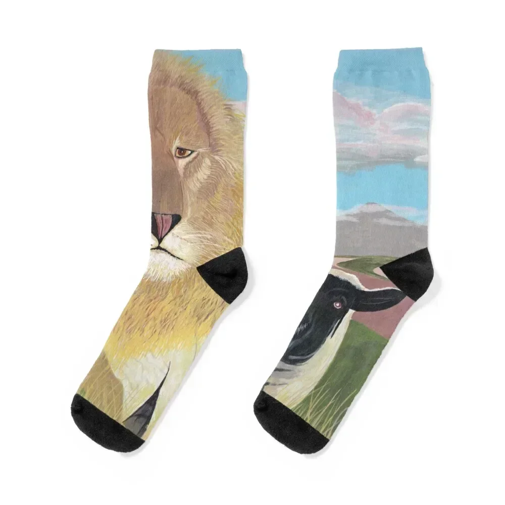 The Lion Shall Lie Down With The Lamb Socks Non-slip halloween Socks Male Women's